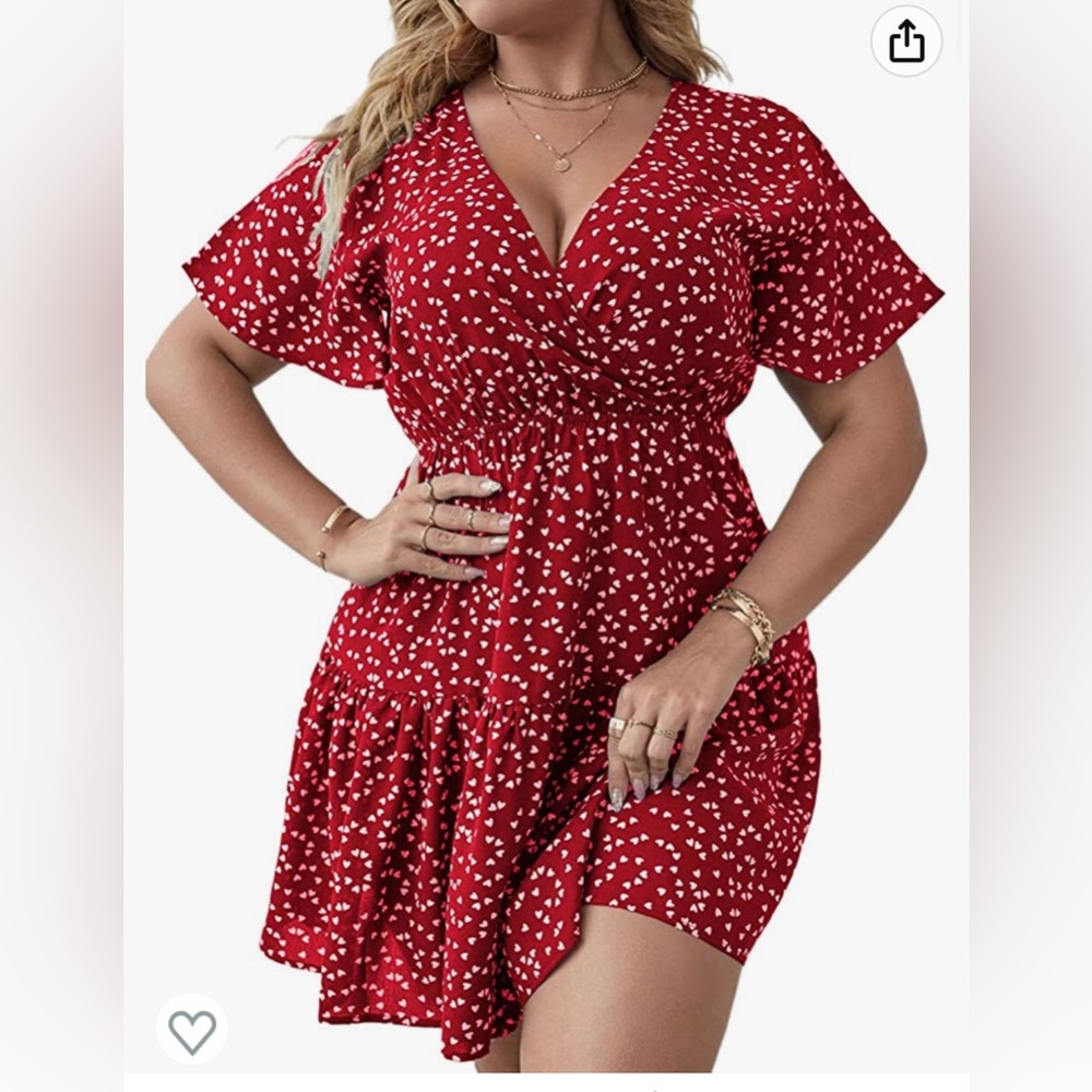 Floerns Women's Plus Size Wrap V Neck Short Sleeve Ruffle Hem A Line Short Dress